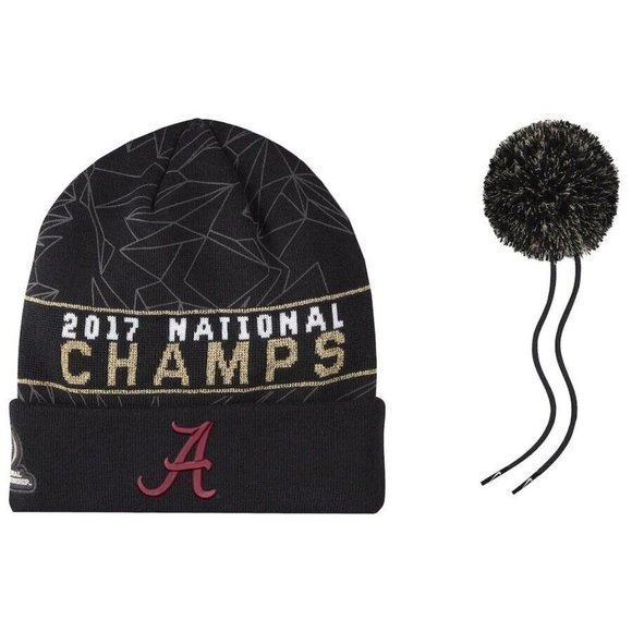 Nike Alabama Crimson Tide Cuffed Pom Knit Beanie‎ Hat Black NCAA - Picture 3 of 3